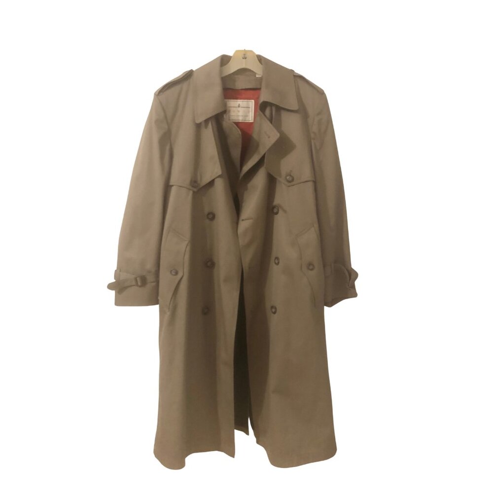 London Fog Towne Vintage 80s 90s Mens size 38 Short Grey Lined Trench Coat